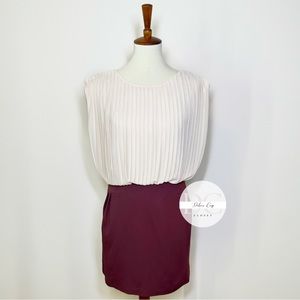 Open Back Two Tone Cream Burgundy Fall Winter Party Mini Dress sz S